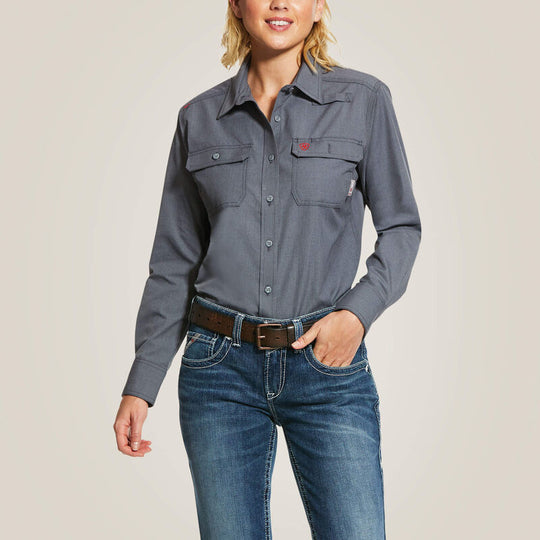 Ariat Women's Featherlight Flame Resist Work Shirt Gunmetal - 10030335 Small / Gunmetal - Overlook Boots
