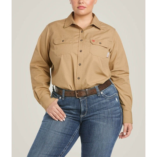 Ariat Women's Featherlight Flame Resist Work Shirt Khaki - 10030336 - Overlook Boots