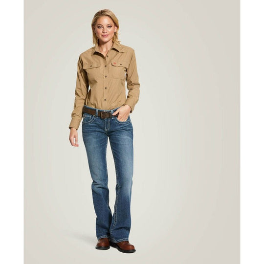 Ariat Women's Featherlight Flame Resist Work Shirt Khaki - 10030336 - Overlook Boots