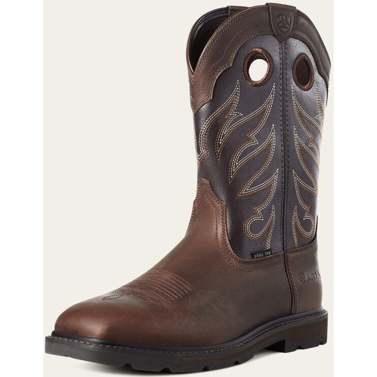 Ariat Men's Groundwork Wide Toe Steel Toe Western Work Boot -Brown- 10034717 - Overlook Boots