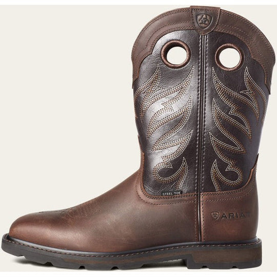 Ariat Men's Groundwork Wide Toe Steel Toe Western Work Boot -Brown- 10034717 - Overlook Boots