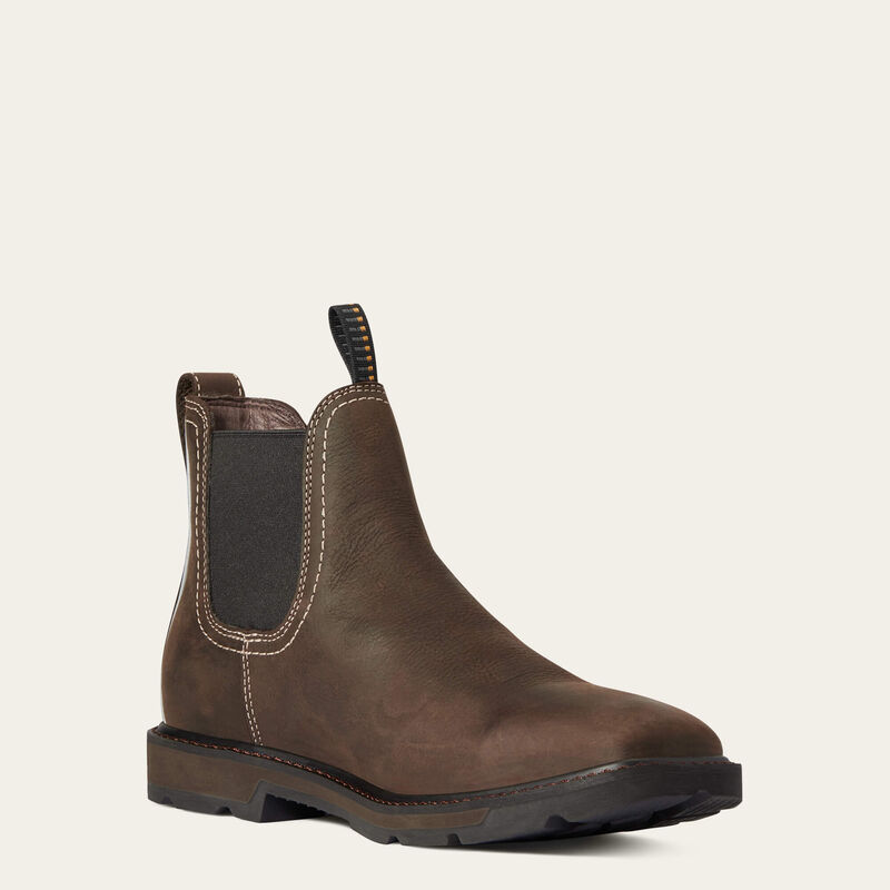 Ariat Men's Groundbreaker Chelsea Waterproof Wide Square Toe Work Boot - Brown - 10038324 7 / Medium / Brown - Overlook Boots