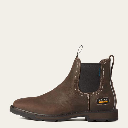 Ariat Men's Groundbreaker Chelsea Waterproof Wide Square Toe Work Boot - Brown - 10038324 - Overlook Boots