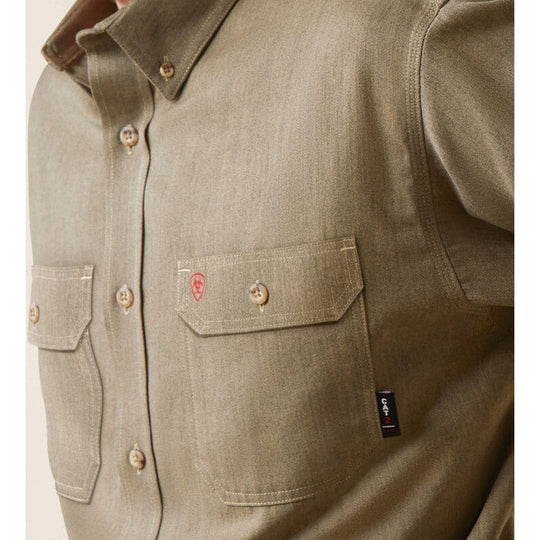 Ariat Men's Air Inherent Flame Resist Work Shirt Khaki - 10040900 - Overlook Boots