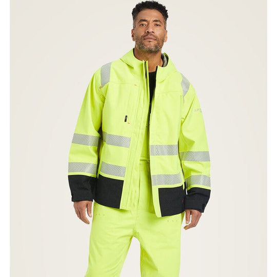 Ariat Men's FR Hi-Vis Hooded Waterproof Workwear Jacket Yellow - 10041788 Small / Yellow / Standard - Overlook Boots