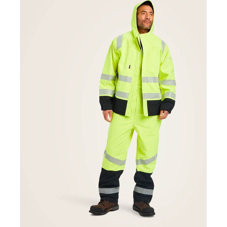 Ariat Men's FR Hi-Vis Hooded Waterproof Workwear Jacket Yellow - 10041788 - Overlook Boots