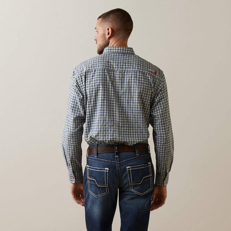 Ariat Men's Flame Resistant Plaid Featherlight Work Shirt Sky Plaid - 10043545 - Overlook Boots