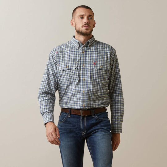 Ariat Men's Flame Resistant Plaid Featherlight Work Shirt Sky Plaid - 10043545 Small / Sky Plaid / Standard - Overlook Boots