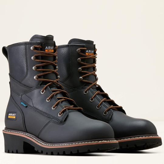 Ariat Men's Logger Shock Shield 8" Soft Toe Waterproof Work Boot- Black- 10050842 5.0 / Medium / Black - Overlook Boots