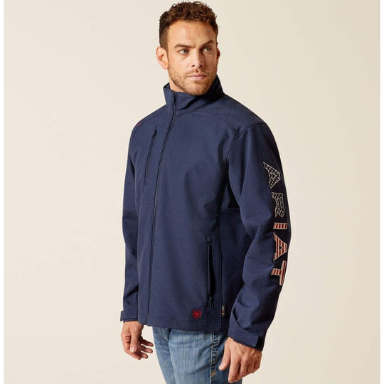 Ariat Men's Flame Resistant Team Logo Softshell Flame Resist Jacket Navy/USA - 10052856 Small / Navy/USA / Standard - Overlook Boots