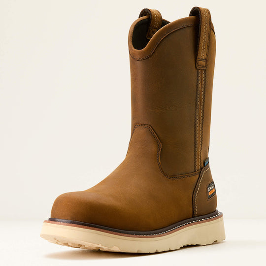 Ariat Men's Rebar 10" Soft Toe Waterproof Pull-On Wedge Work Boot- Brown- 10053612 - Overlook Boots