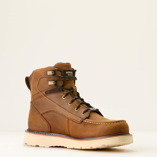 Ariat Men's Rebar 6" Soft Toe Waterproof Wedge Work Boot - Brown - 10053614 6.0 / Medium / Brown - Overlook Boots