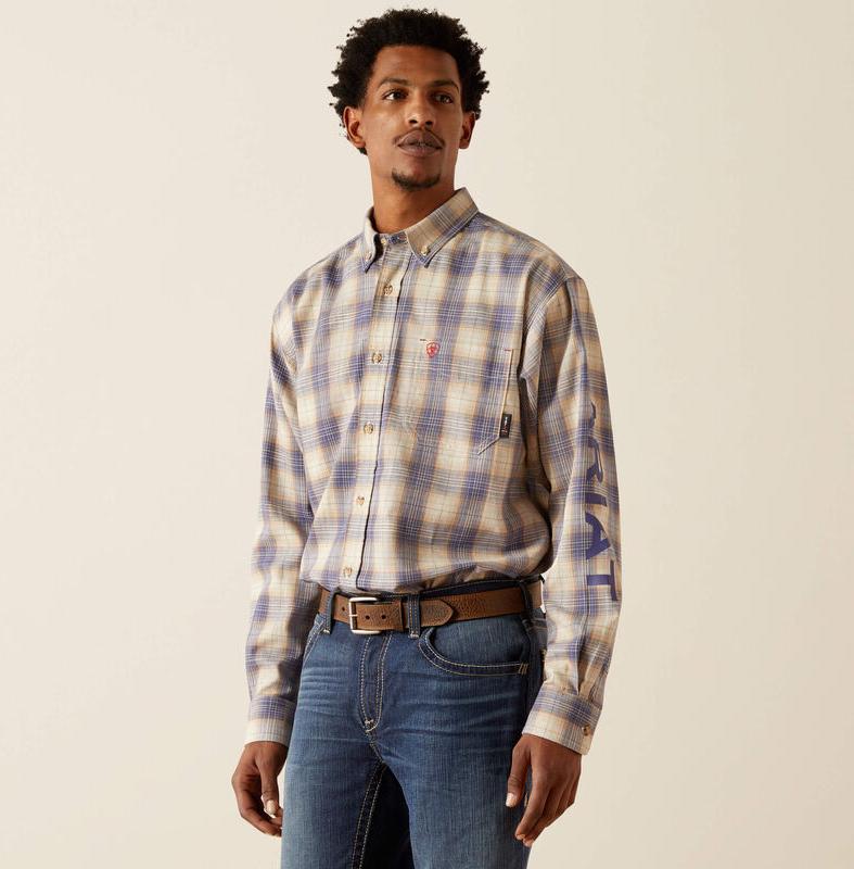 Ariat Men's FR Crenshaw Logo Work Shirt - MoonBeam - 10054460 Small / Moonbeam - Overlook Boots