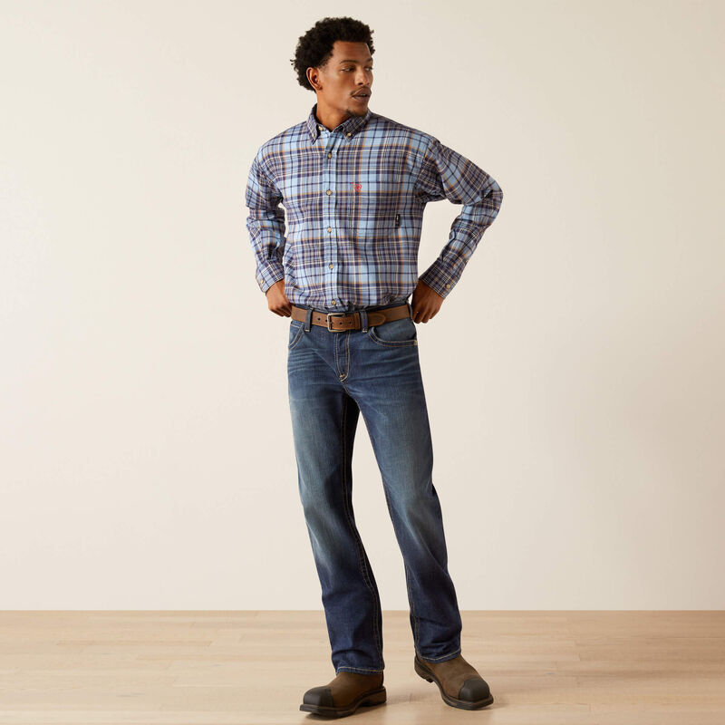 Ariat Men's Flame Resistant Cienega Work Shirt- Blue- 10054464 - Overlook Boots