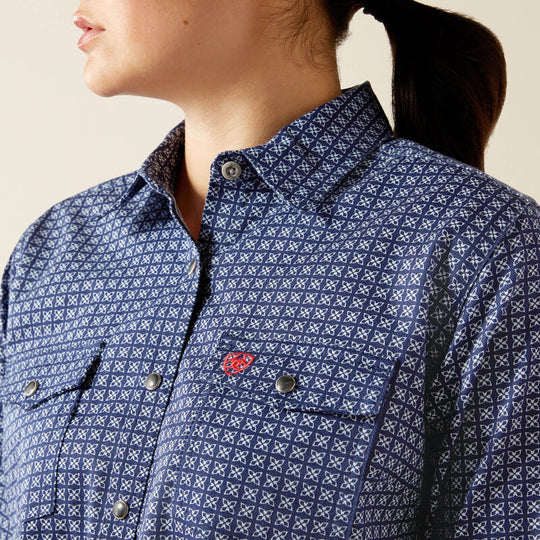 Ariat Women's FR Beverly Snap Western Work Shirt - Navy - 10054629 - Overlook Boots