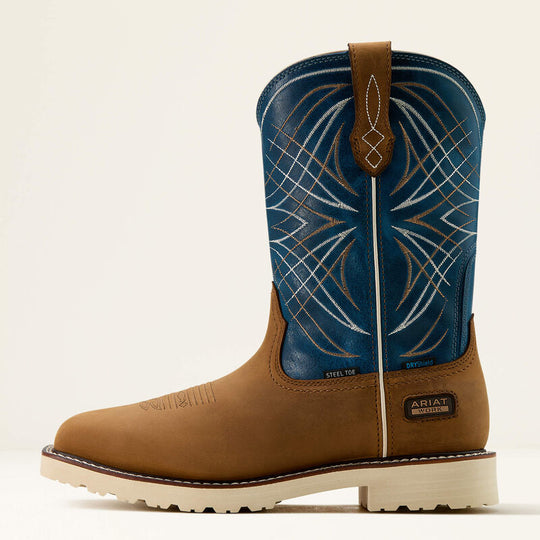 Ariat Men's Activator 11" Steel Toe Waterproof Western Work Boot- Brown/Blue- 10060893 - Overlook Boots
