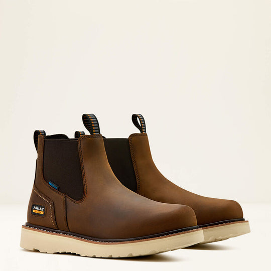 Ariat Men's Rebar 6" Waterproof Wedge Chelsea Work Boot - Brown - 10061116 - Overlook Boots