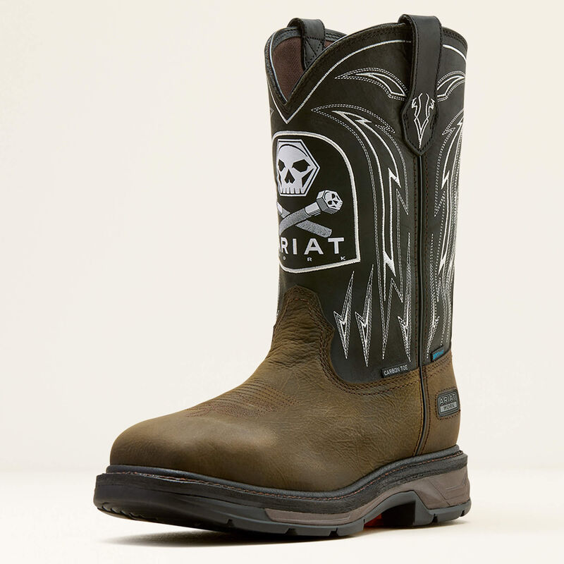 Ariat Men's WorkHog XT Bolt Skull Waterproof Wide Square Toe Carbon Toe Work Boot - Brown - 10074207 7 / Medium / Brown - Overlook Boots
