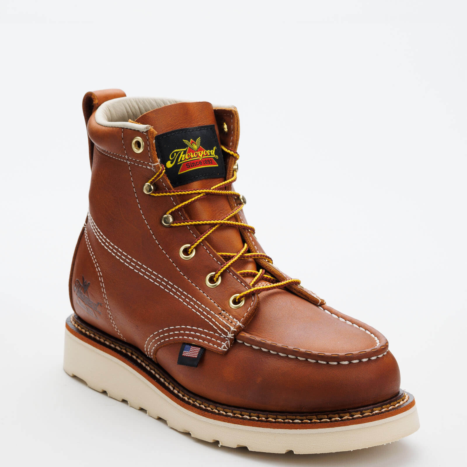 Thorogood Women's American 6" Moc Toe Wedge Work Boot -Tobacco- 514-4200 5.5 / Medium / Black - Overlook Boots