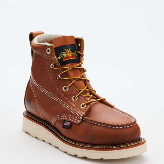 Thorogood Women's American 6" Moc Toe Wedge Work Boot -Tobacco- 514-4200 5.0 / Medium / Black - Overlook Boots