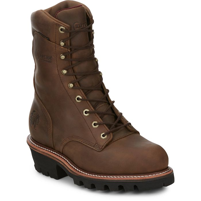 Chippewa Men's 9" Steel Toe Waterproof Ins Logger Work Boot - Brown - 59405 8 / Wide / Brown - Overlook Boots