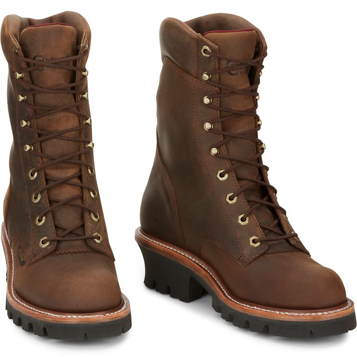Chippewa Men's Super Dna 9" Plain Toe Waterproof Lace Up Work Boot -Brown- 59406 - Overlook Boots