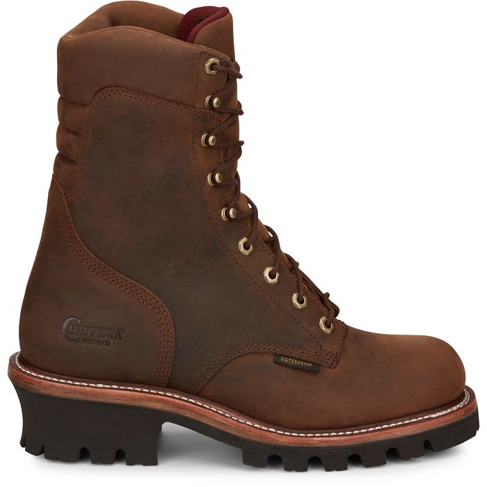 Chippewa Men's Super Dna 9" Plain Toe WP Lace Up Work Boot -Brown- 59408  - Overlook Boots