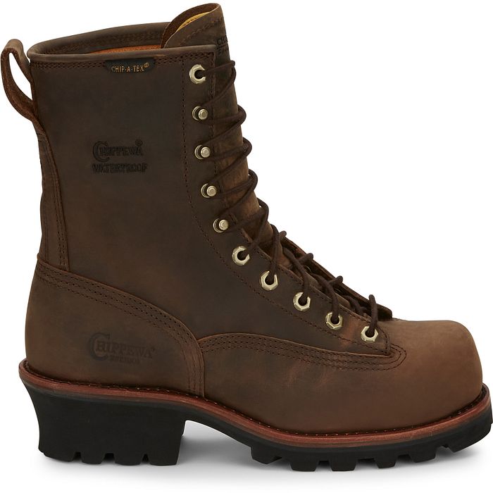 Chippewa Men's Paladin 8" Steel Toe WP Logger Work Boot- Brown- 73101