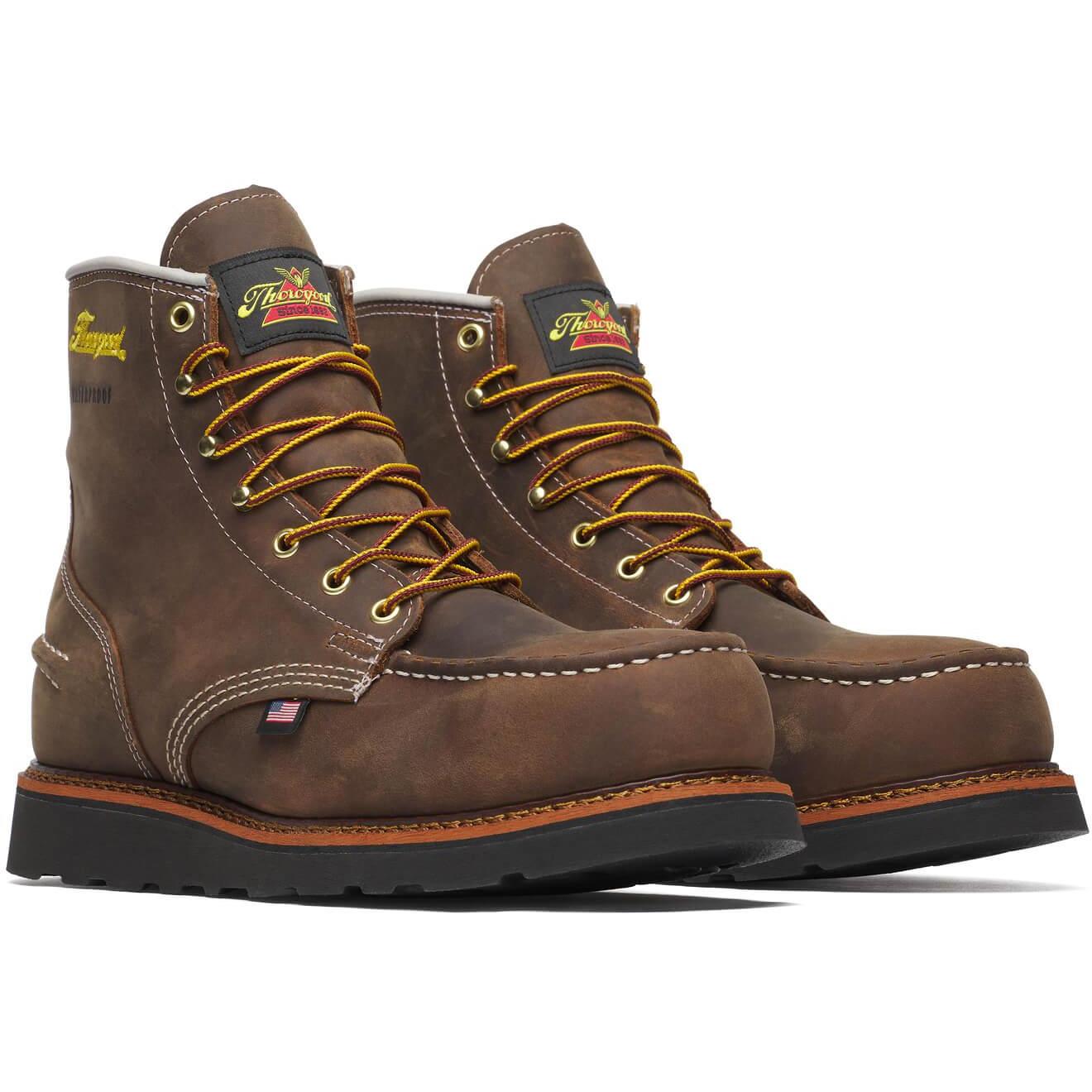 Thorogood Men's 1957 Series 6" Moc Toe WP BLK Wedge Work Boot - Brown - 804-3676 - Overlook Boots