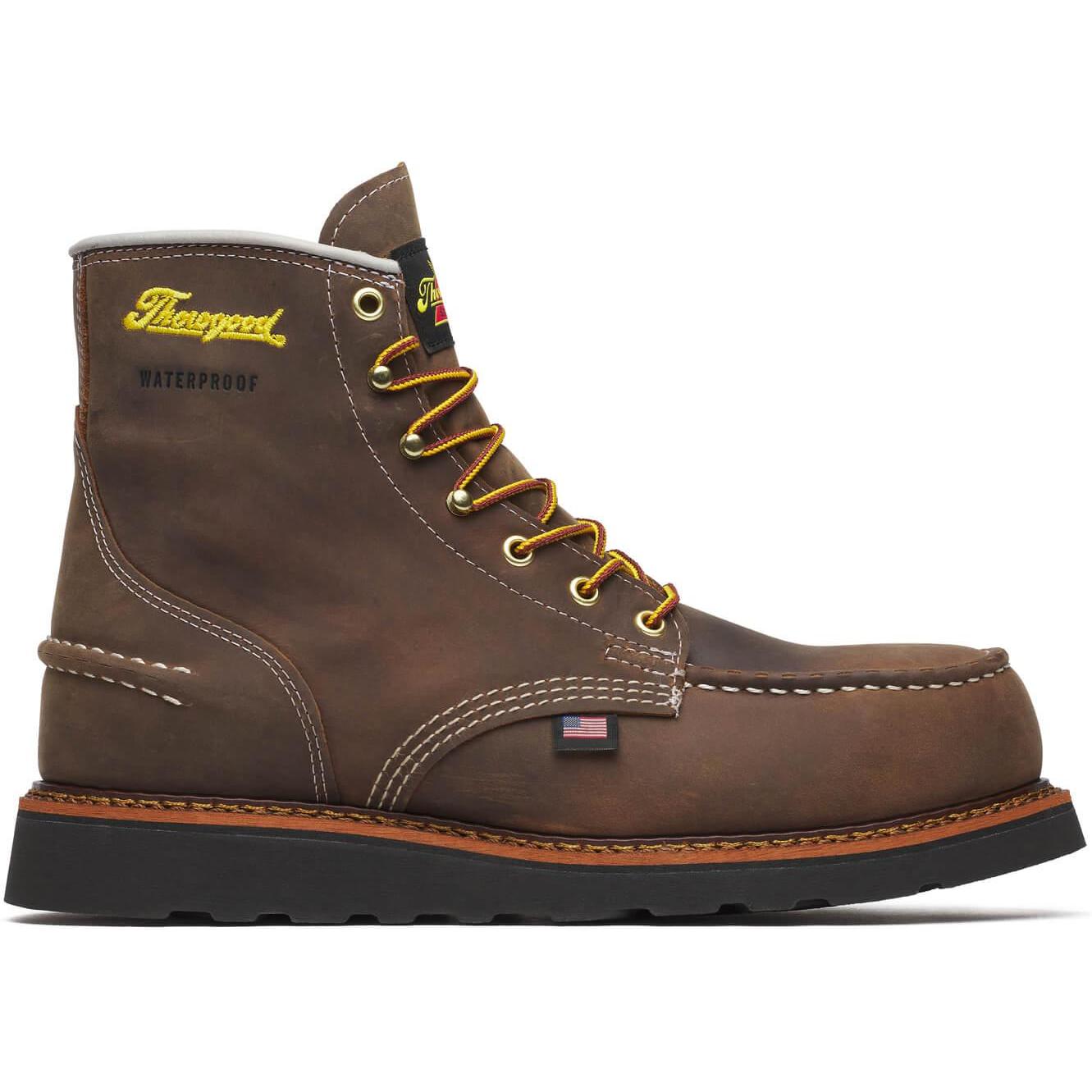 Thorogood Men's 1957 Series 6" Moc Toe WP BLK Wedge Work Boot - Brown - 804-3676 7 / Medium / Brown - Overlook Boots