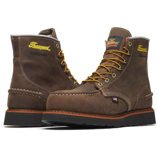 Thorogood Men's 1957 Series 6" Moc Toe WP BLK Wedge Work Boot - Brown - 804-3676 - Overlook Boots