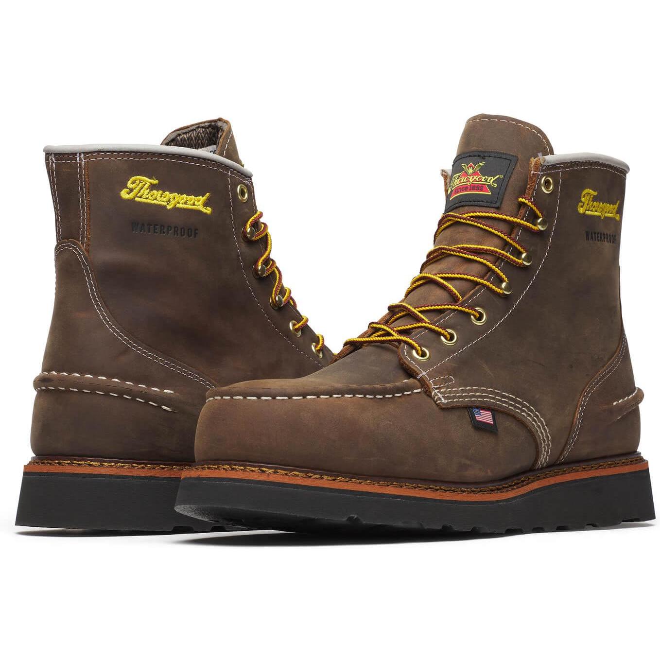 Thorogood Men's 1957 Series 6" Moc Toe WP BLK Wedge Work Boot- Crazy- 804-3676 - Overlook Boots