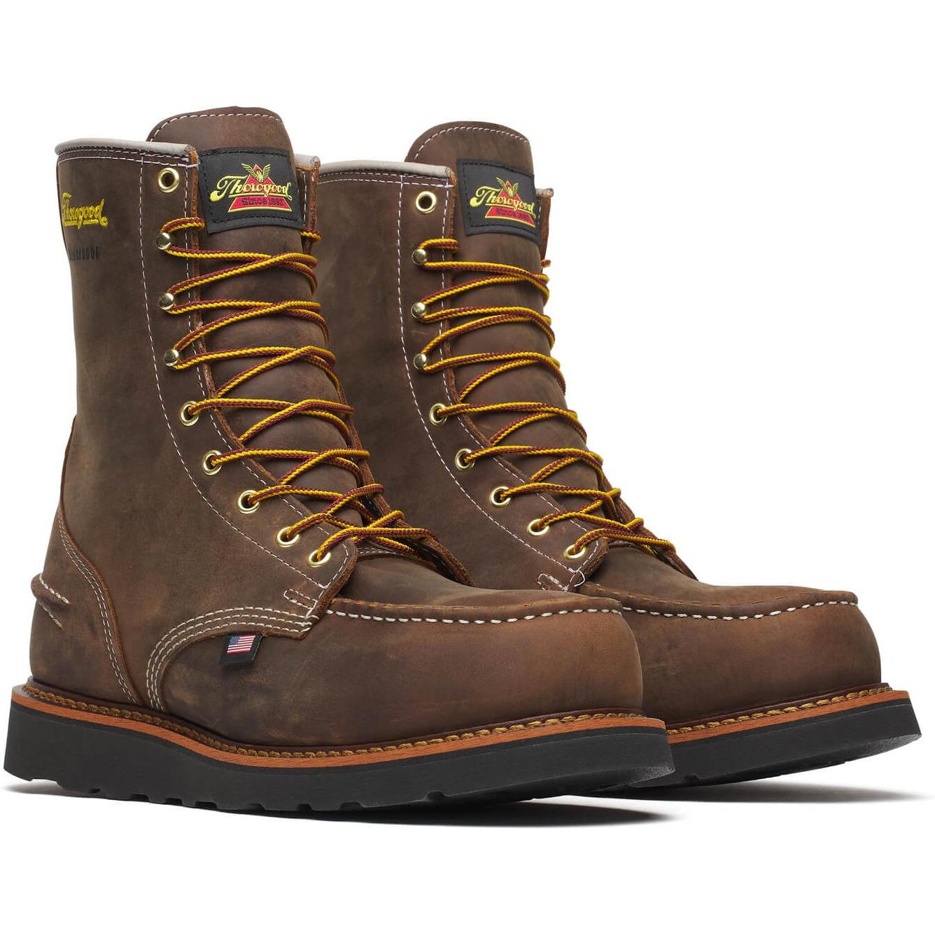 Thorogood Men's 1957 Series 8" Moc Toe WP BLK Wedge Work Boot - Brown - 804-3878 - Overlook Boots