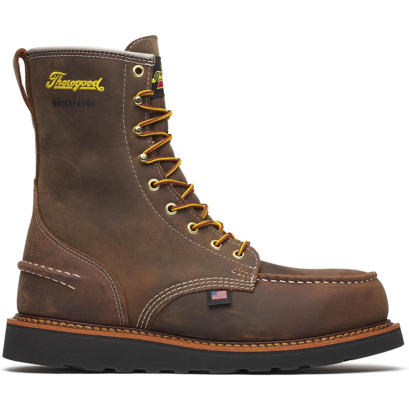 Thorogood Men's 1957 Series 8" Moc Toe WP BLK Wedge Work Boot - Brown - 804-3878 7 / Medium / Brown - Overlook Boots