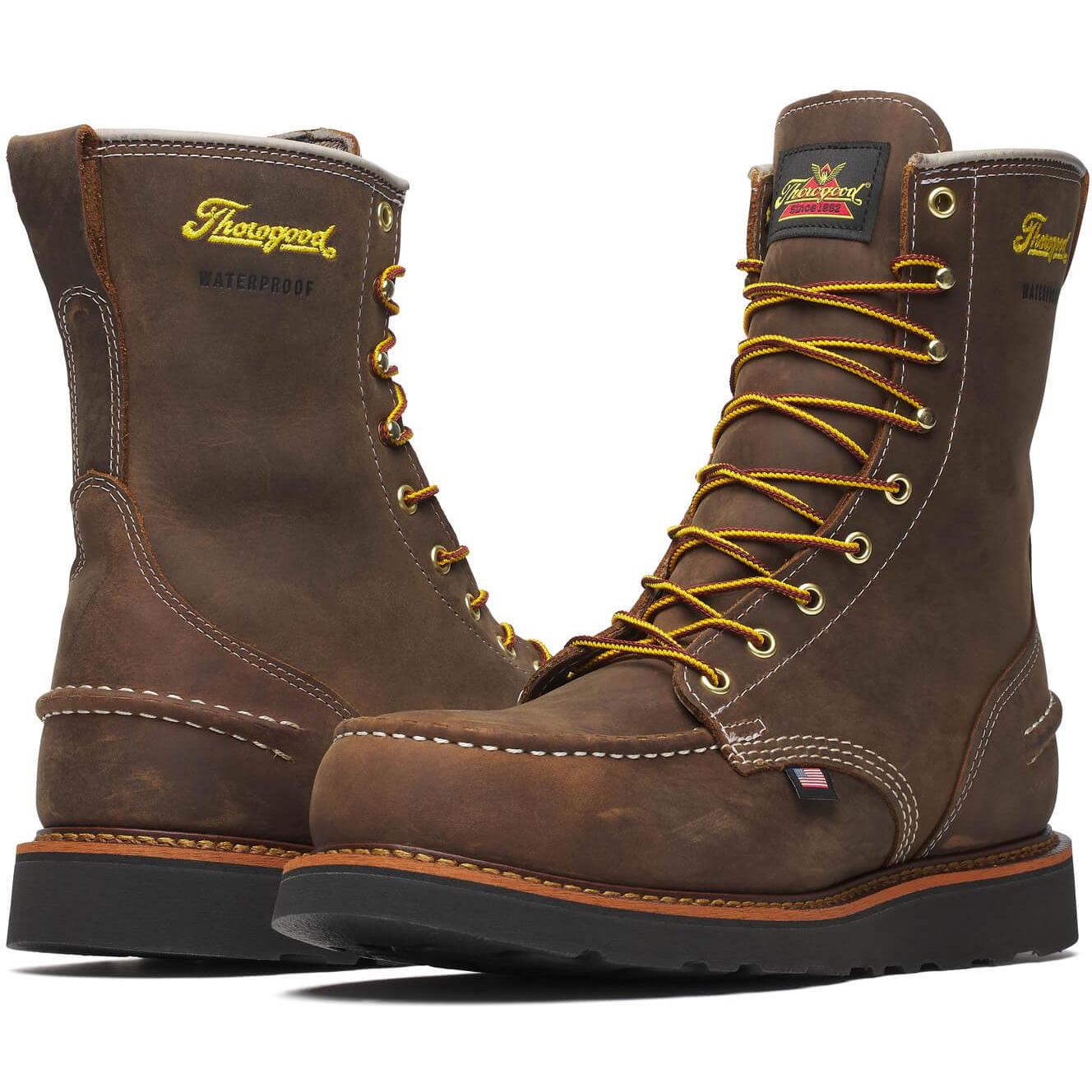 Thorogood Men's 1957 Series 8" Moc Toe WP BLK Wedge Work Boot - Brown - 804-3878 - Overlook Boots