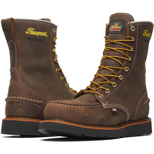 Thorogood Men's 1957 Series 8" Moc Toe WP BLK Wedge Work Boot - Brown - 804-3878 - Overlook Boots