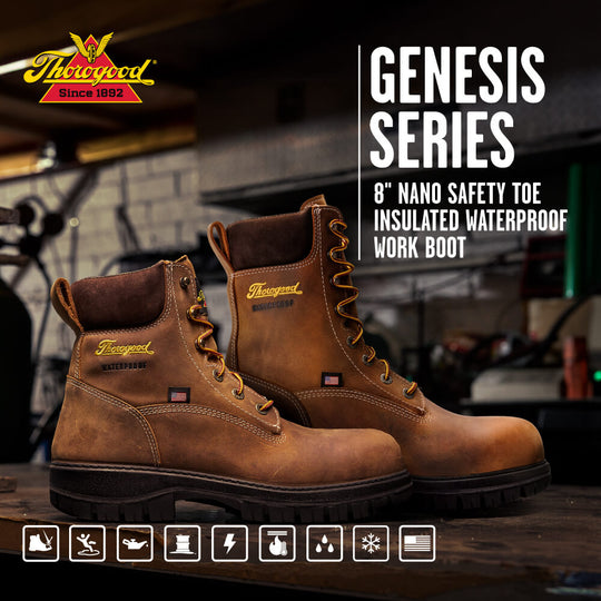 Thorogood Men's Genesis Series 8" Safety Toe Waterproof Work Boot - Chestnut - 804-4259 - Overlook Boots