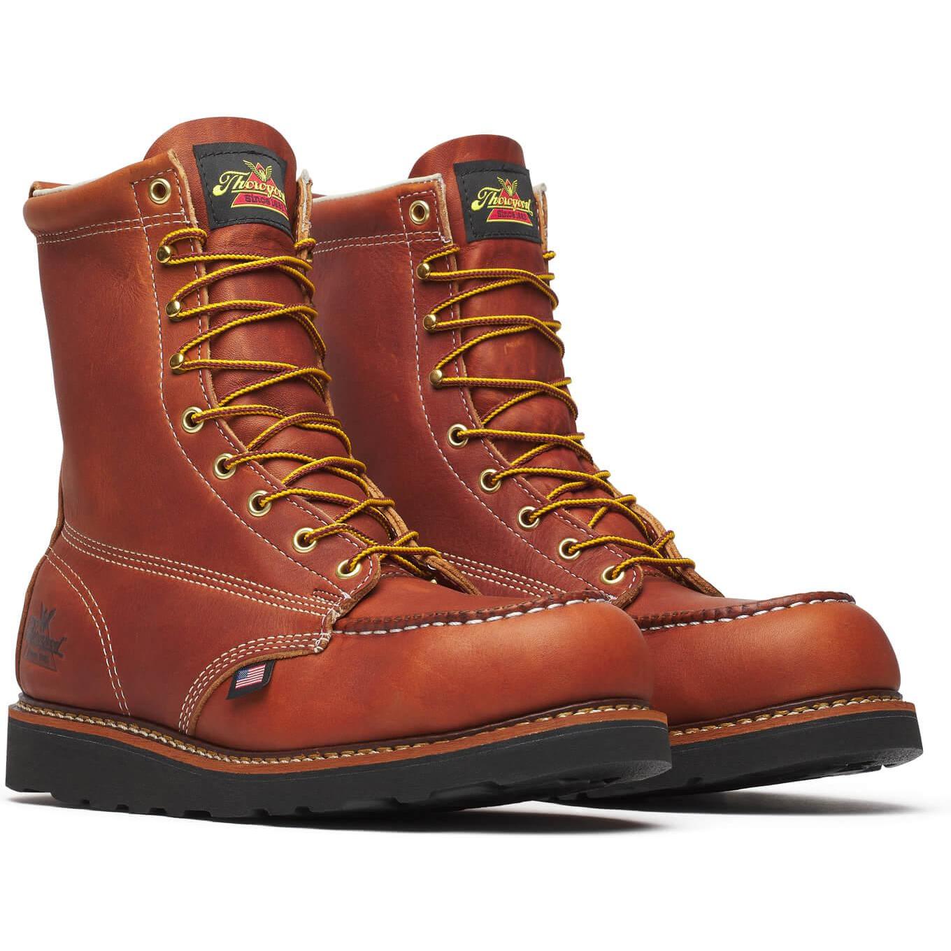 Thorogood Men's American Heritage 8" Steel Moc Toe BLK Wedge Work Boot - Tobacco - 804-4288 - Overlook Boots