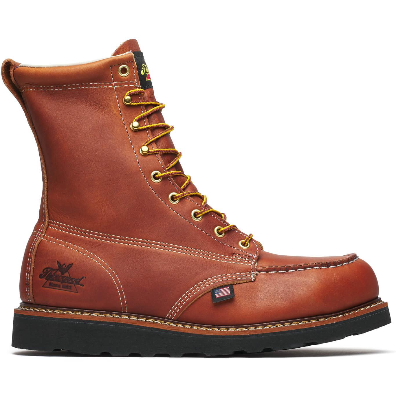 Thorogood Men's American Heritage 8" Steel Moc Toe BLK Wedge Work Boot - Tobacco - 804-4288 7 / Medium / Brown - Overlook Boots