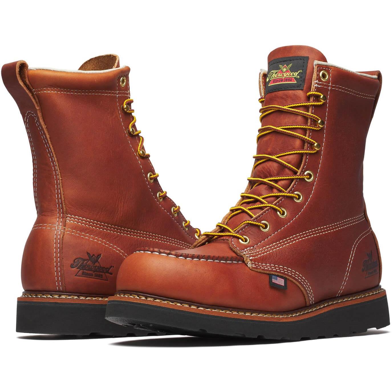 Thorogood Men's American Heritage 8" Steel Moc Toe BLK Wedge Work Boot - Tobacco - 804-4288 - Overlook Boots