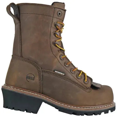 Hoss Men's Cross Cut Kiltie 8" Comp Toe Waterproof Logger Work Boot- Brown- 80715 - Overlook Boots