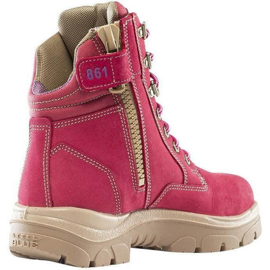 Steel Blue Women's Cross 6" Steel Toe Waterproof Side Zipper Work Boot -Pink- 812861 - Overlook Boots