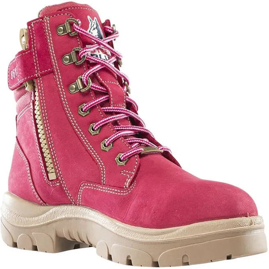 Steel Blue Women's Cross 6" Steel Toe Waterproof Side Zipper Work Boot -Pink- 812861 5 / Wide / Pink - Overlook Boots