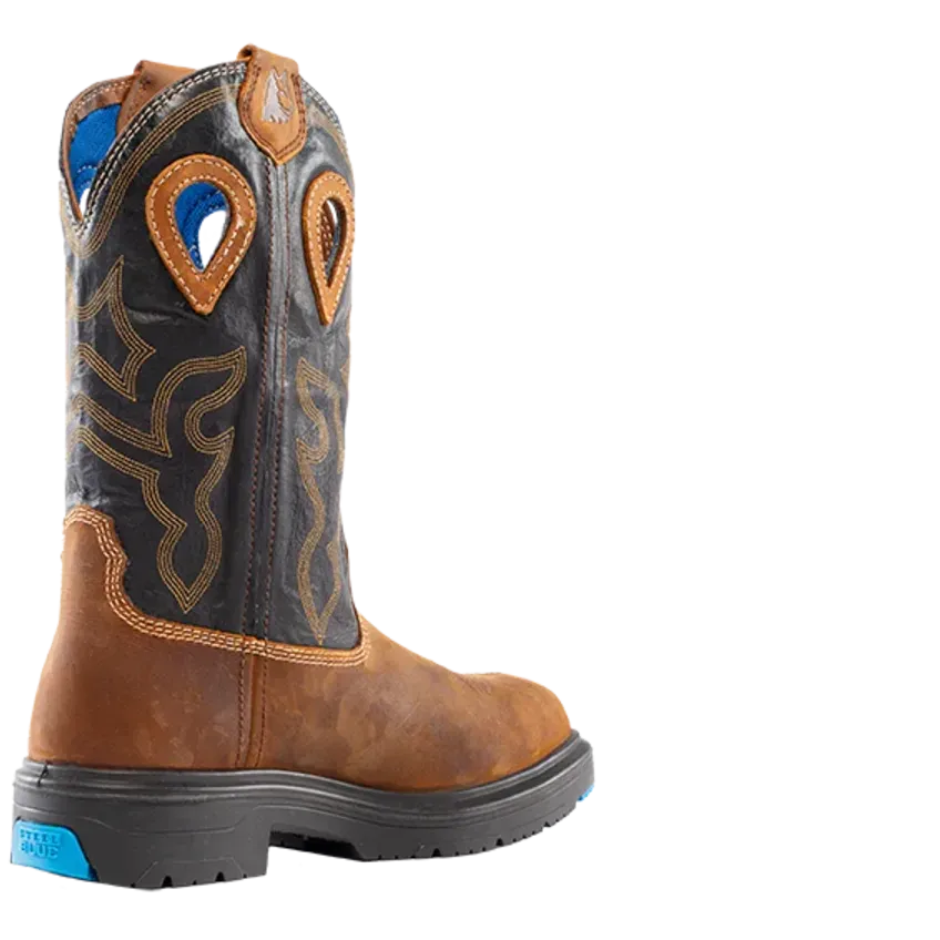 Steel Blue Men's Blue Heeler Square Toe WP Western Work Boot- Brown- 813945 - Overlook Boots