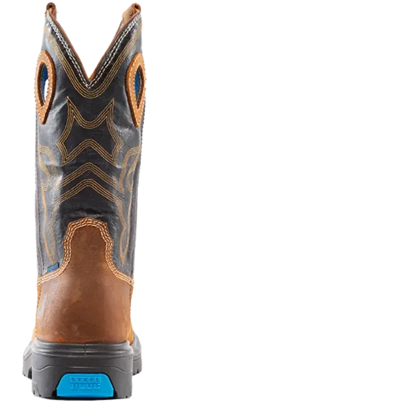 Steel Blue Men's Blue Heeler Square Toe WP Western Work Boot- Brown- 813945 - Overlook Boots