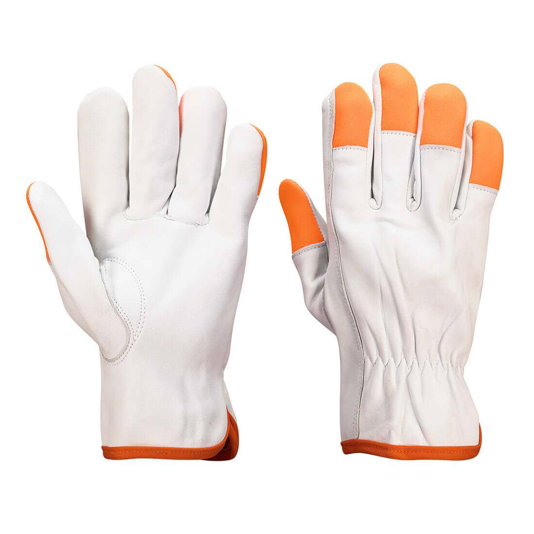 Portwest Leather Driver 100 Goat Orange Tip Gloves (12pk) - White - A261 M - Overlook Boots