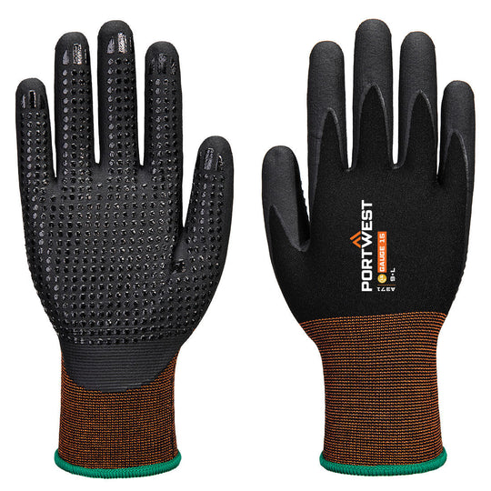 Portwest GP Grip 15 Nitrile Micro foam dotted Glove - Black - 12 Pack - A371 XS - Overlook Boots