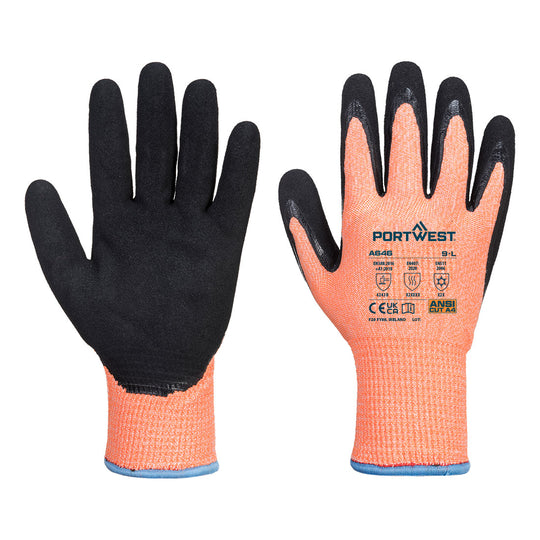 Portwest Cut D13 Nitrile Viz-Tex Cold Glove A4 - Orange/Black - 12 Pack - A646 S - Overlook Boots