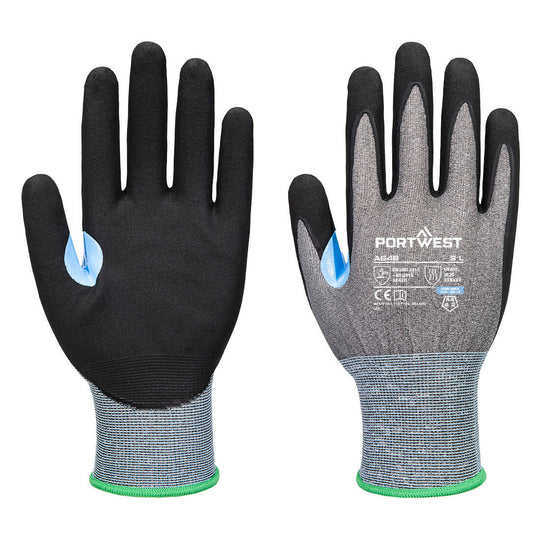 Portwest CS Cut D21 Nitrile Glove A4 - Gray/Black - 12 Pack - A648 XS - Overlook Boots