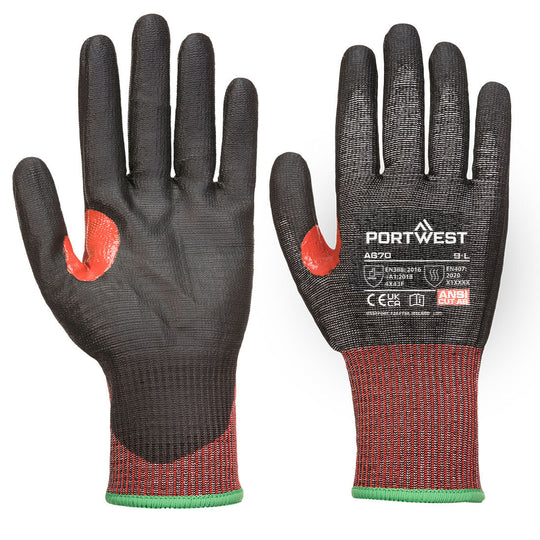 Portwest CS Cut F13 PU Glove A6 - Black - 12 Pack - A670 XS - Overlook Boots